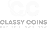 Classy coins logo featuring stylized 'cc' with the tagline 'buy, sell, own, now.' Perfect for website design.