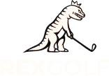 Logo of RexGolf featuring a stylized dinosaur skeleton.
